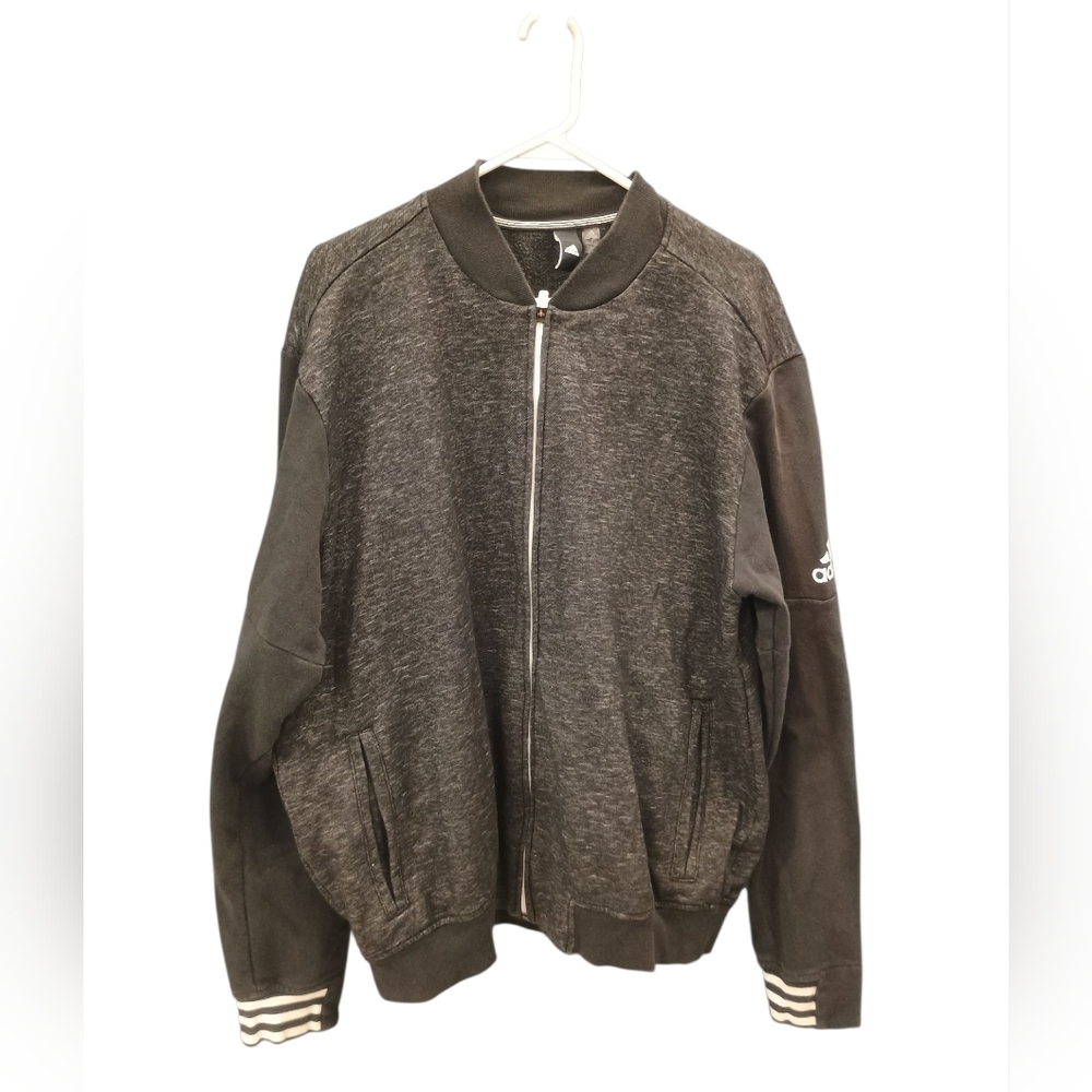 Adidas Men's Charcoal Sleek Sweater Bomber Jacket Size XL